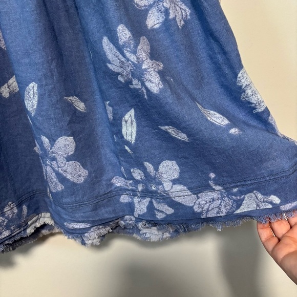 Free People Moon City Blue/White Floral Print Linen Blend Oversize Babydoll Top - Picture 8 of 12